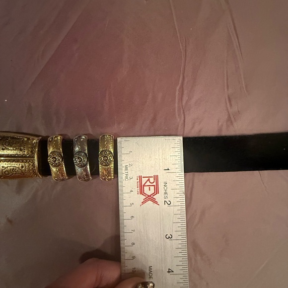 Doncaster Black Suede Leather 1” Belt w/ Gold/Silver Hardware Size Medium $198 - Picture 2 of 9